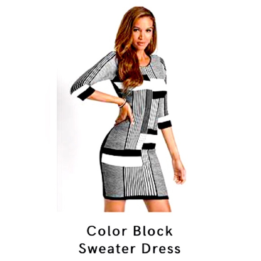 Knit Black & White Bodycon Sweater Dress  by Venus